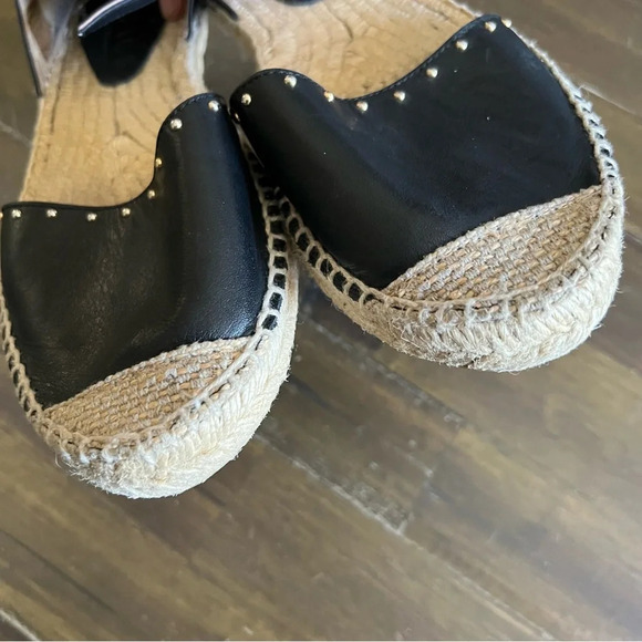 Oficce Studde Flat Espadrilles Black  Leather Sandals - Picture 9 of 12